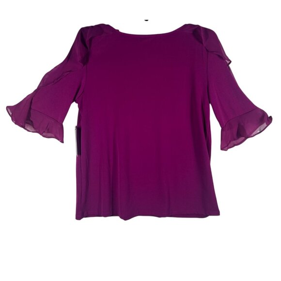 Bold Elements‎ Blouse Women's Large Magenta Top Ruffled Sleeve Cold Shoulder New - Picture 2 of 9